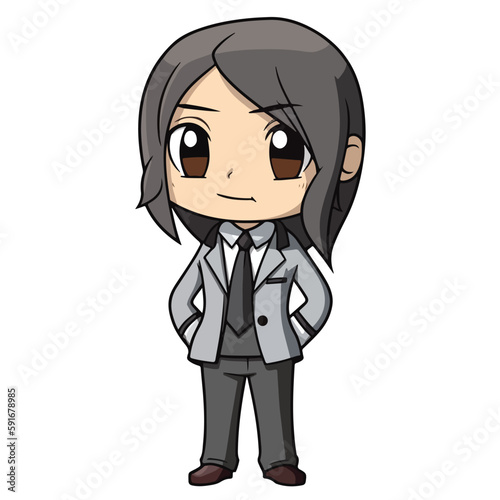 Mascot of cute cool secretary girl business formal suit. Cartoon flat character vector illustration