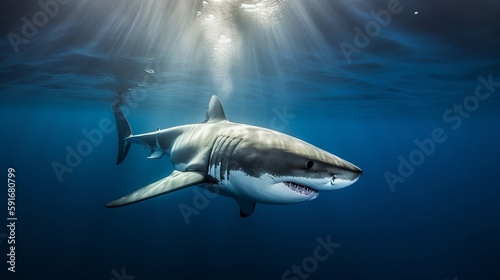 Majestic Great White Shark in Clear Waters © Emojibb.Family