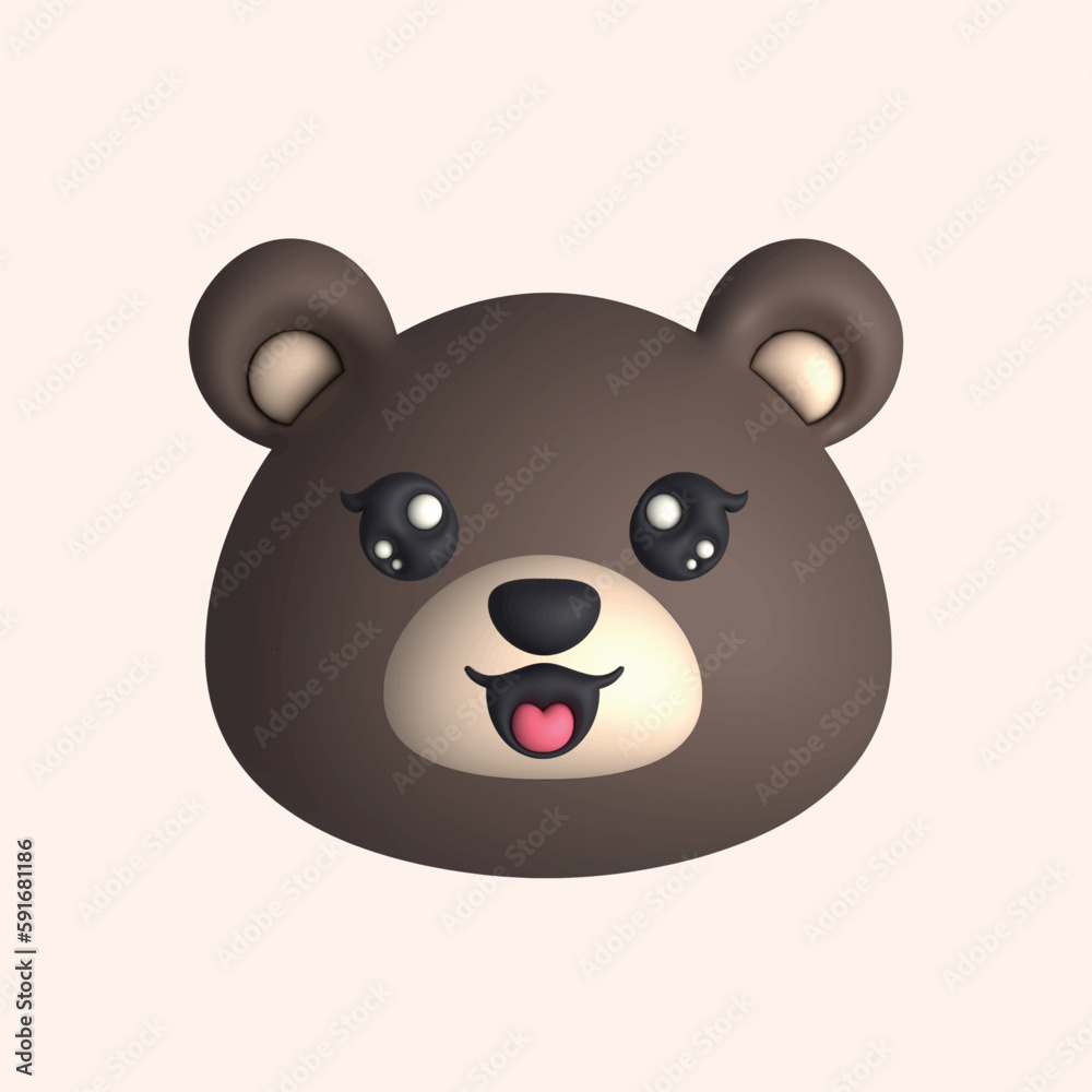 3D Render Happy Cute Bear Head (Vector) 3D Render Happy Cute Bear Head (Vector)