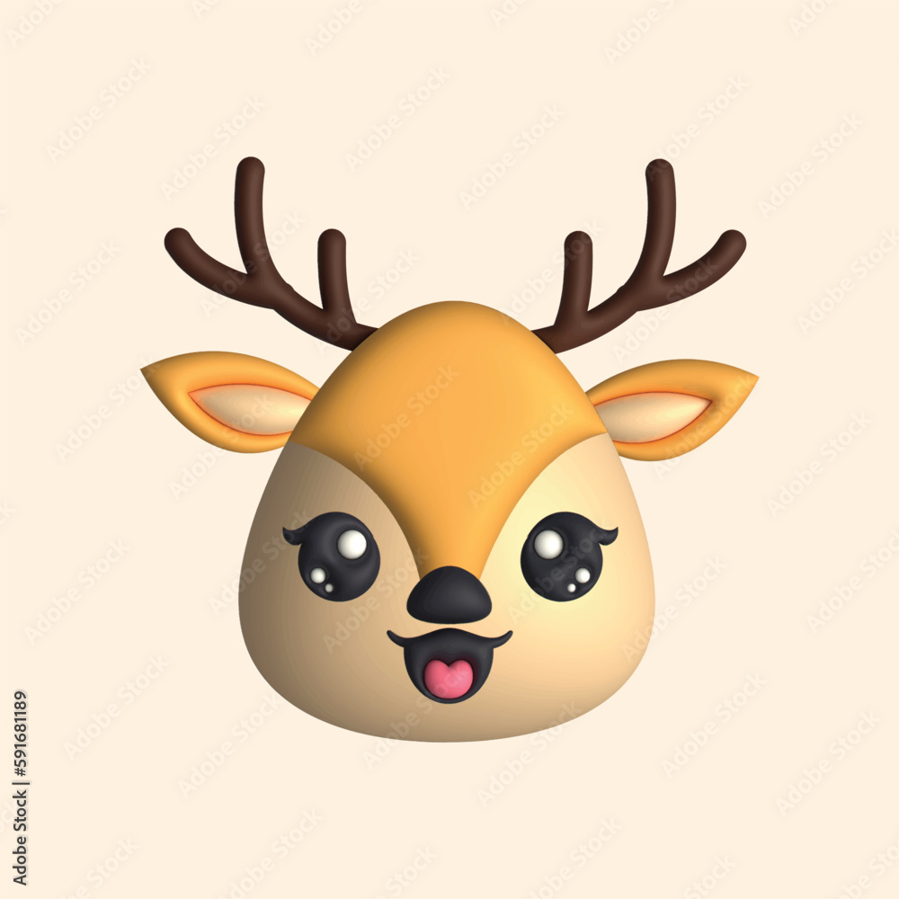 3D Render Happy Cute Deer Head (Vector) 3D Render Happy Cute Deer Head (Vector)
