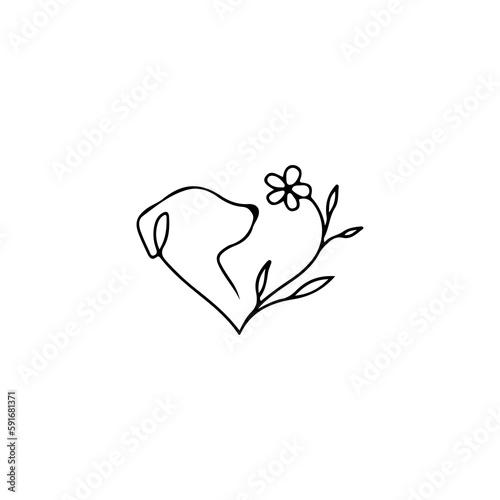 vector illustration of dog and flower line concept
