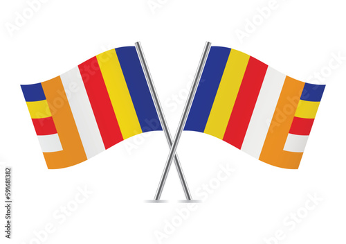 Buddhism flags. Buddhist flags on white background. Vector illustration.