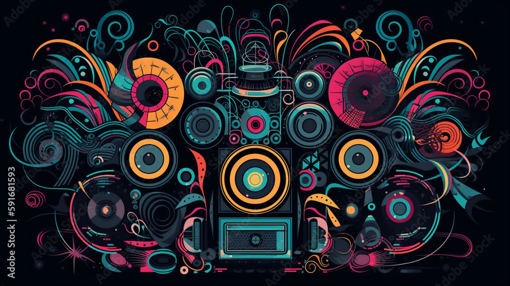 Sound Multimedia Soundsystem abstrakt bunt im 16:9 Format. Generative Ai. Sound Multimedia Soundsystem abstrakt bunt im 16:9 Format. Generative Ai.