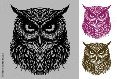 Owl vector illustration, owl logo design, low point, one color	
