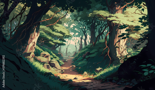 enchanting world of nature with this breathtaking forest anime wallpaper  featuring a lush  verdant forest that stretches as far as the eye can see. 