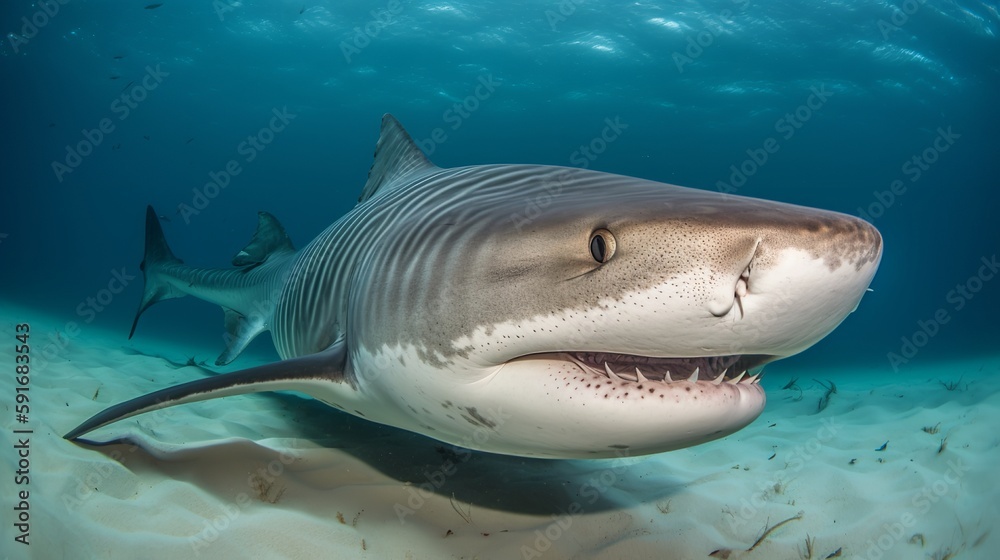 Obraz premium Intimate Encounter with a Tiger Shark