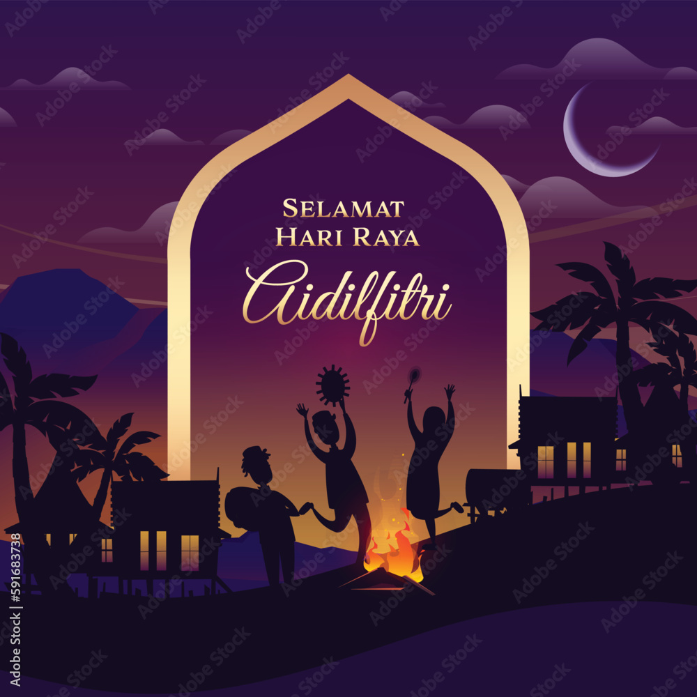 Selamat Hari Raya Aidilfitri Design for Social Media (Vector) Stock