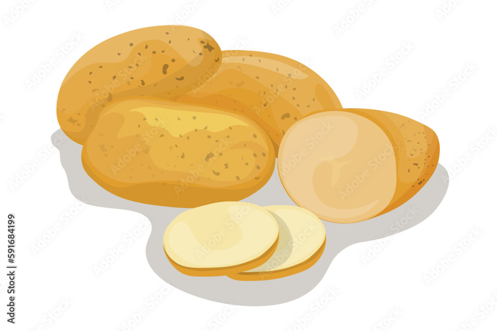 potatoes with half and slices, vector illustration. potatoes with half and slices, vector illustration.