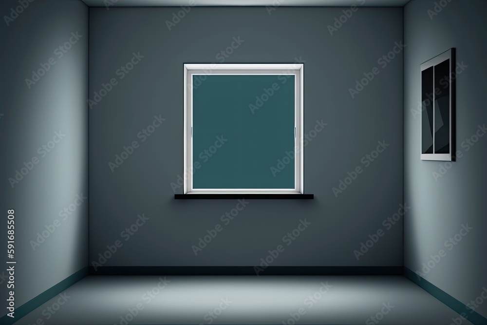 n empty room with a window and a framed artwork on the wall. Generative AI n empty room with a window and a framed artwork on the wall. Generative AI