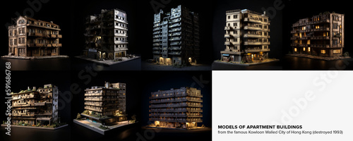 Kowloon Walled City apartment models, Hong Kong, 1993 (generative ai content)