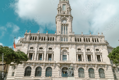 Oporto, Portugal. April 12 , 2022: Porto City Hall building with its architecture and blue sky. © camaralucida1