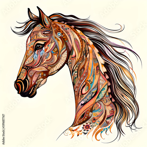 Patterned horse face illustration made with ai generative tools