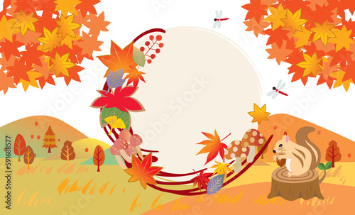 秋の美しい紅葉の背景イラスト