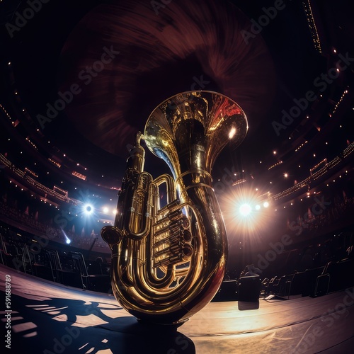 A photograph of an euphonium surreal on stage, ai photo