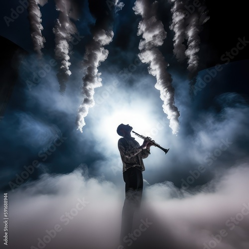 A photograph of a clarinet being played