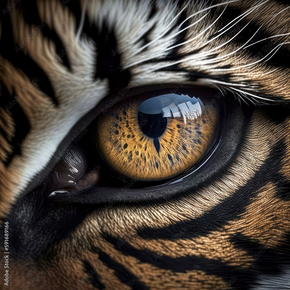 a monochrome close up view of a tiger eye , ai
