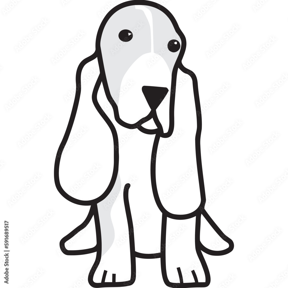 Obraz premium Basset Hound Dog Breed Cartoon Kawaii Sketch Hand Drawn Watercolor Painting Silhouette Sticker Illustration Sublimation EPS Vector Graphic