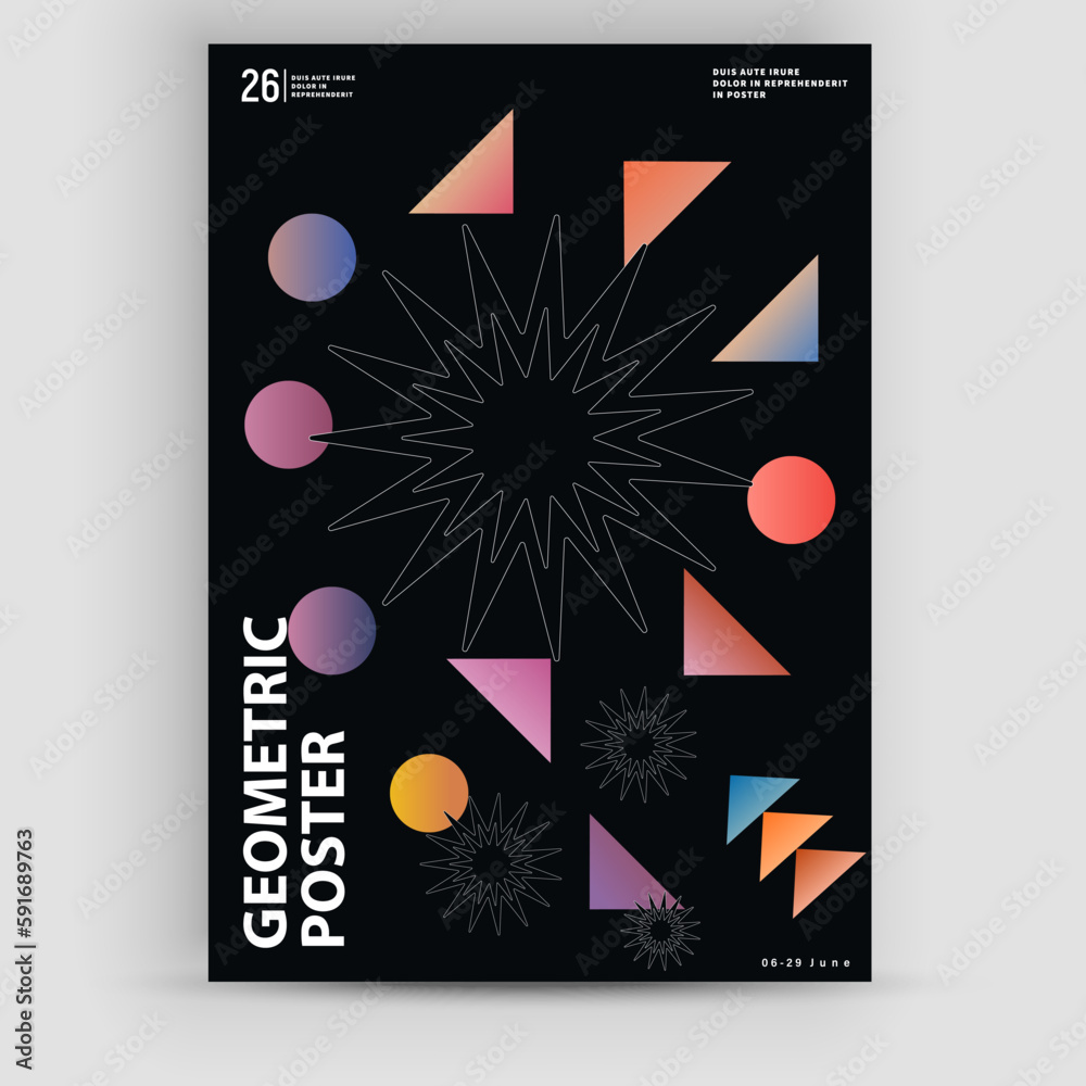 Abstract art geometric poster design layout with editable text and graphics. Contemporary geometric composition artwork. Bold form graphic design, suitable for web art, invitation cards, posters.