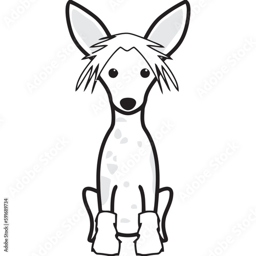 Schilderij op canvas Chinese Crested Dog Breed Cartoon Kawaii Sketch Hand Drawn Watercolor Painting S
