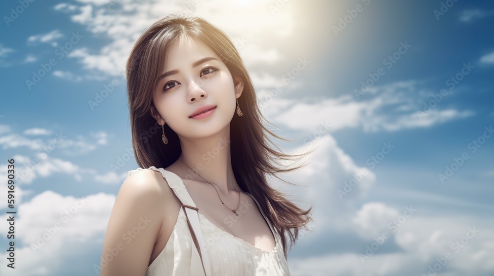 夏にワンピースを着て、青空を見るアジア人女性(海・日焼け止め・Generative AI)
夏にワンピースを着て、青空を見るアジア人女性(海・日焼け止め・Generative AI)
