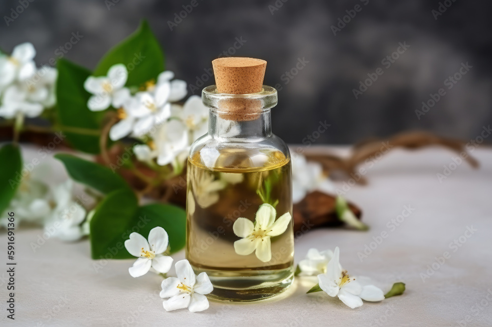 Essential jasmine oil. Created with generative AI tools
