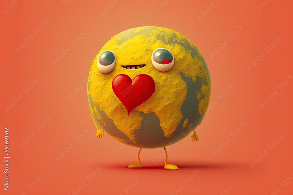 cute yellow and red ball with expressive eyes and a heart. Generative AI cute yellow and red ball with expressive eyes and a heart. Generative AI