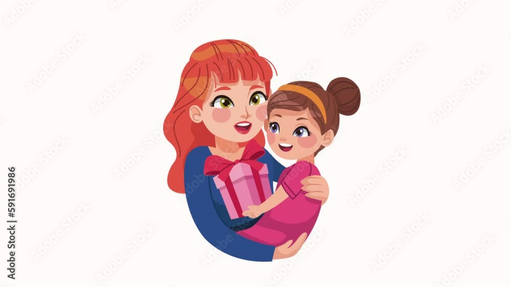 young mother with daughter characters animation young mother with daughter characters animation