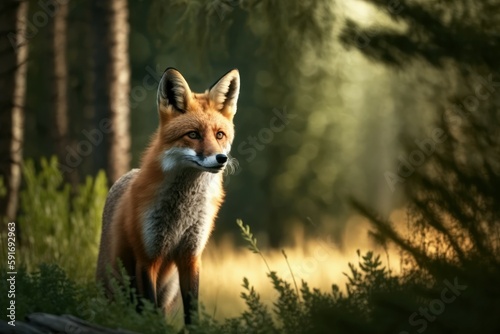 Portrait of a cute beautiful fox  selective focus. AI generated  human enhanced