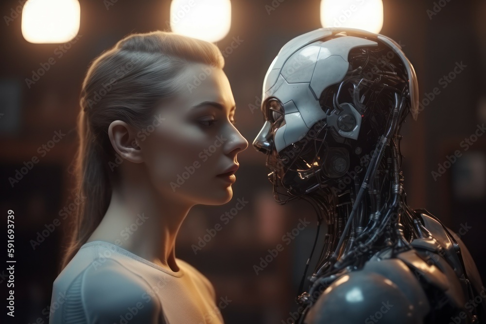 Ilustrace „The concept of love and relationship with a robot. AI
