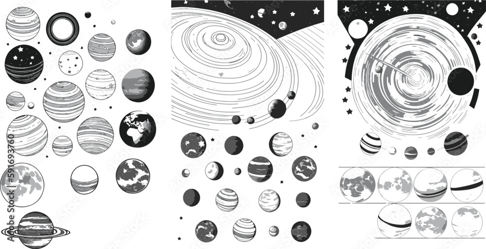 Obraz premium Planet Moon Star set vector