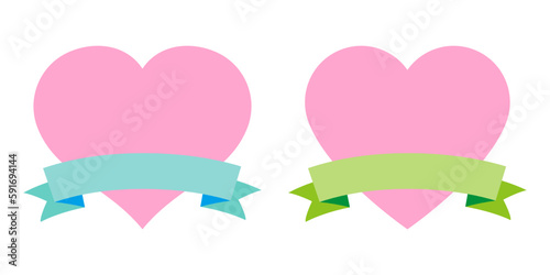 かわいいリボンとハート形のフレーム素材