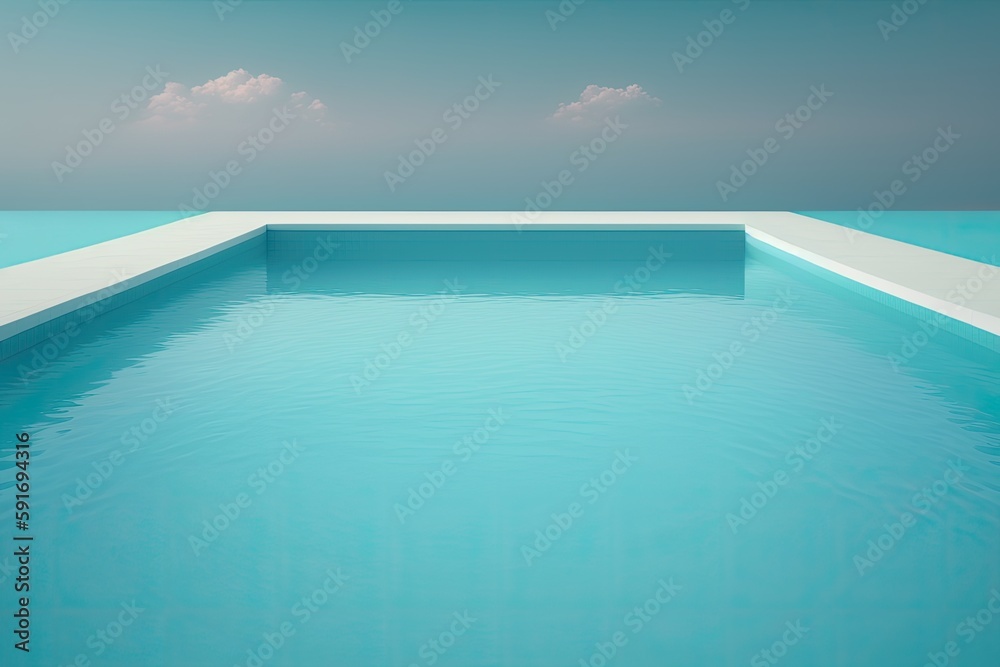 n empty swimming pool with a beautiful blue sky in the background. Generative AI