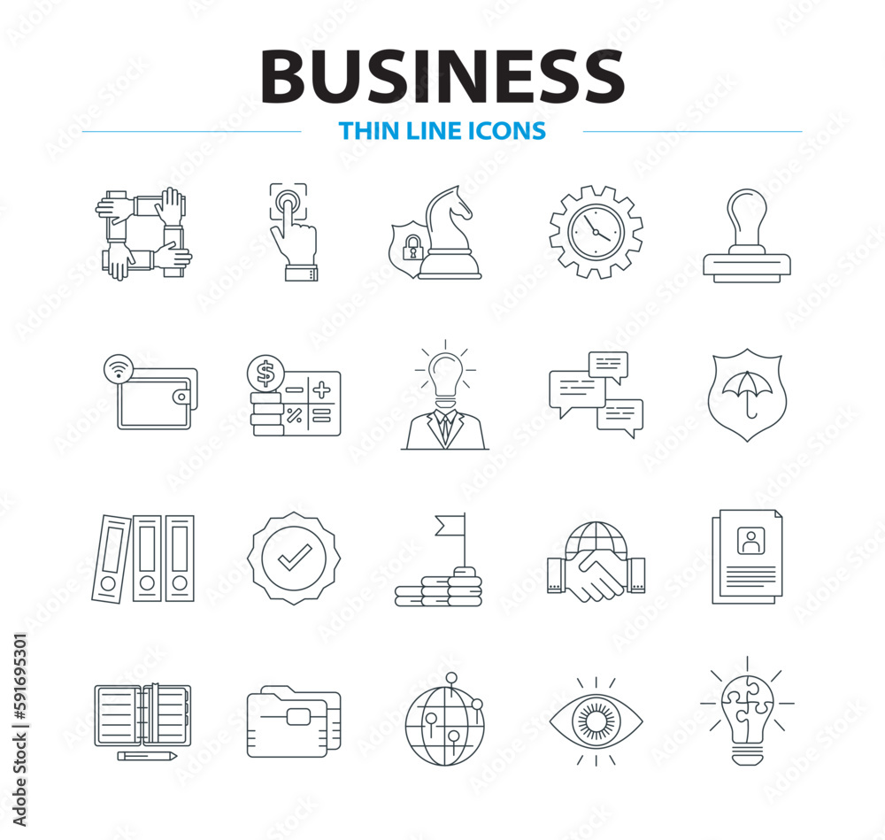 Business thin line vector icon set, finance icons, strategy and planning elements symbols, editable stroke. Partnership, solution, brainstorm, people, collaboration vector icon.