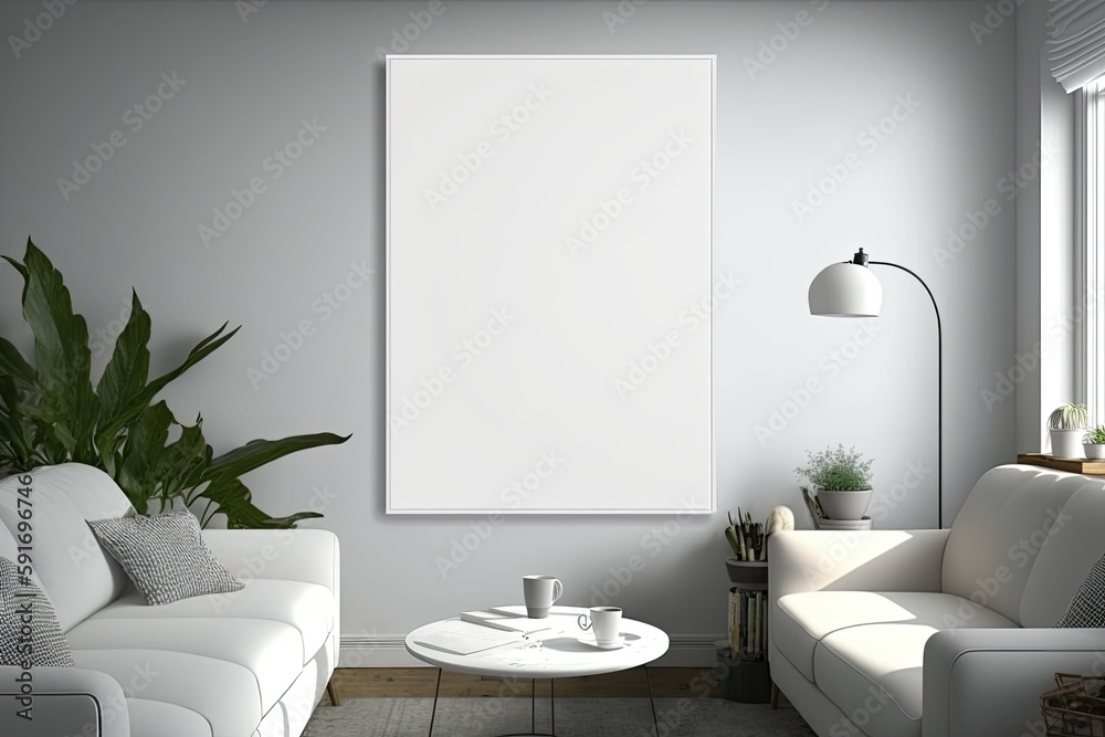 modern living room with a white couch and a coffee table. Generative AI modern living room with a white couch and a coffee table. Generative AI