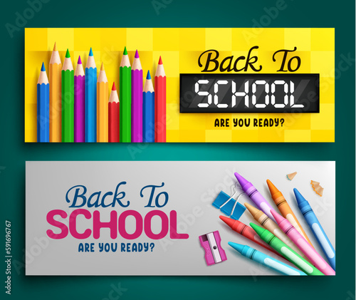 Back to school vector banner set. Back to school text with educational supplies element lay out collection. Vector illustration back to school banner design. 