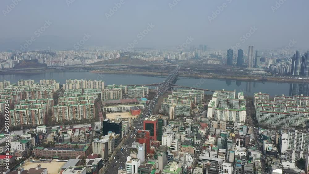 Drone View of Seoul city in South Korea, Gangnam City Drone View of Seoul city in South Korea, Gangnam City