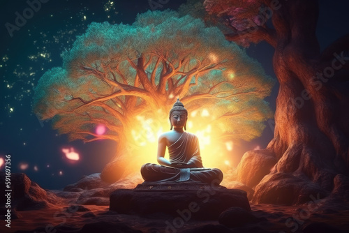  Buddha s enlightenment under the Bodhi tree  generative AI