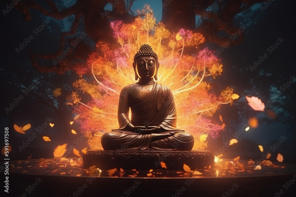  Buddha's enlightenment under the Bodhi tree, generative AI