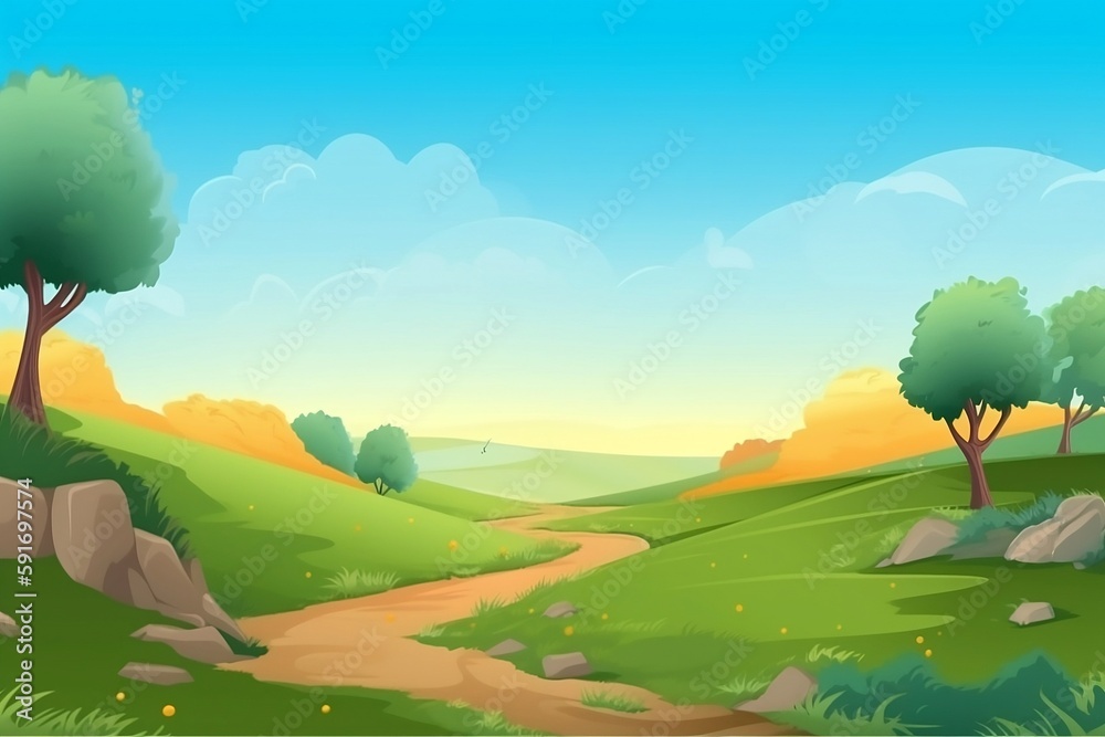 Children's book style cartoon nature plain background
