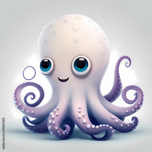 Octopus Cartoon Illustration Adorable Design. Generative AI