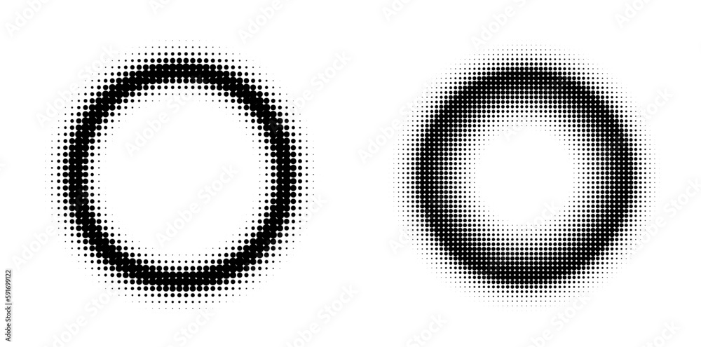 Set Design elements symbol Editable halftone frame dot circle pattern on white background. Vector illustration eps 10 frame with black random dots. Round border Icon using halftone circle dots text