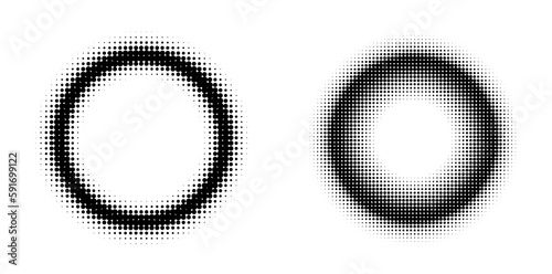 Set Design elements symbol Editable halftone frame dot circle pattern on white background. Vector illustration eps 10 frame with black random dots. Round border Icon using halftone circle dots text