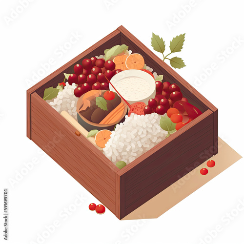 Aisai Bento Rice, isometric. Generative AI photo