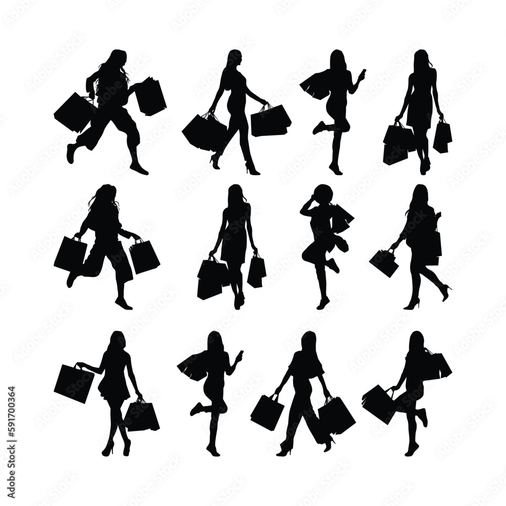 Obraz premium Silhouettes of Women Shopping with white background