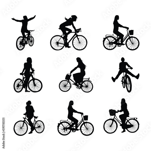 collection of cyclist silhouettes on white background