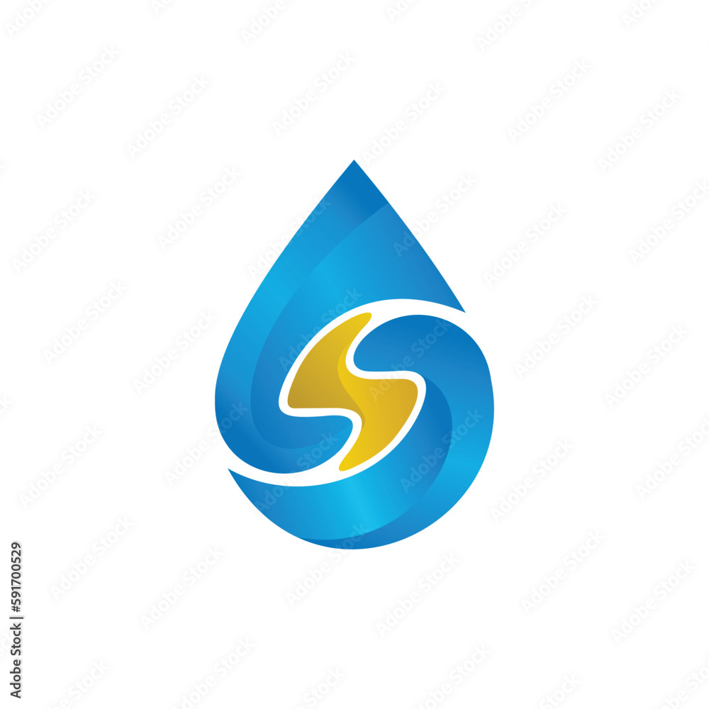 Water drop symbol icon illustration. Abstract creative S blue aqua Water drop symbol icon illustration. Abstract creative S blue aqua