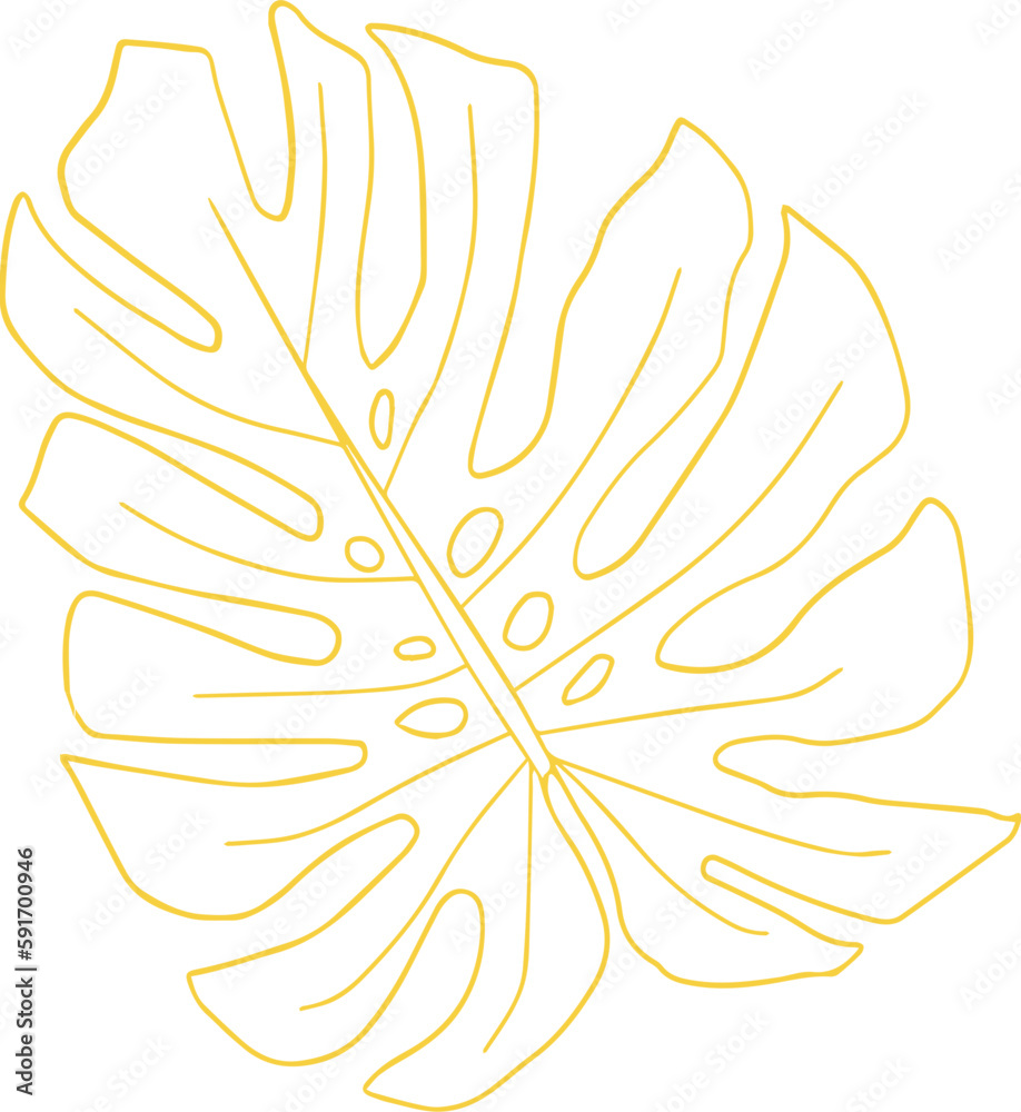Monstera Tropical Leaf Line Art