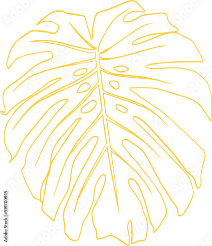 Monstera Tropical Leaf Line Art