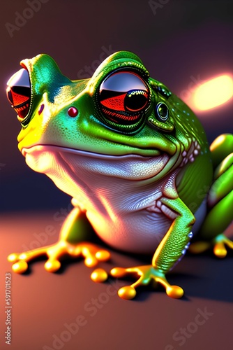 pltn style, crowned frog oil painting high quality cute large circular reflective eyes, unreal engine cinematic smooth, intricate detail - generative ai 