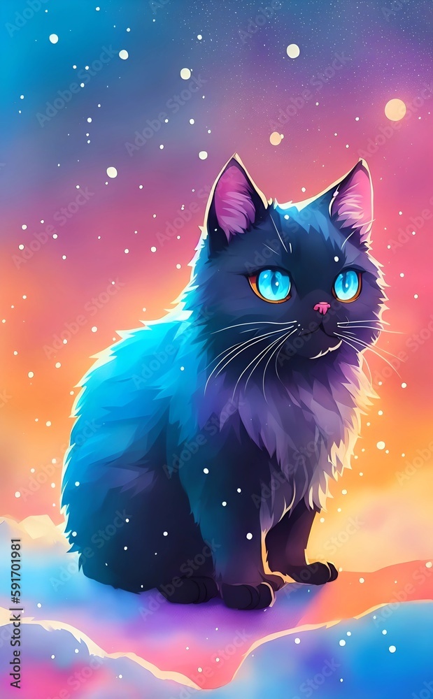 cat cute and adorable in front of a cityscape colorful background. Created with Generative AI Technology cat cute and adorable in front of a cityscape colorful background. Created with Generative AI Technology